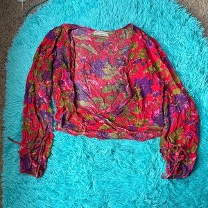 Urban Outfitters Red and Purple Floral Blouse